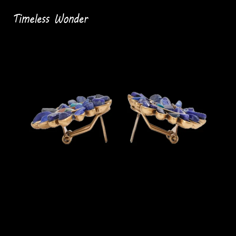 Timeless Wonder Retro Geo Stone Floral Button Earrings for Women Designer Jewelry Runway Rare Cute Top Gift Classy 2234