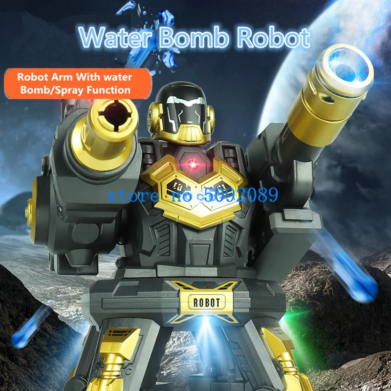 2.4G Spray Six Life Fire Bullet Remote Control Robot 360°Rotate Multiplayer Combat 4WD Lighting Music Auto Demo RC Stunt Robot