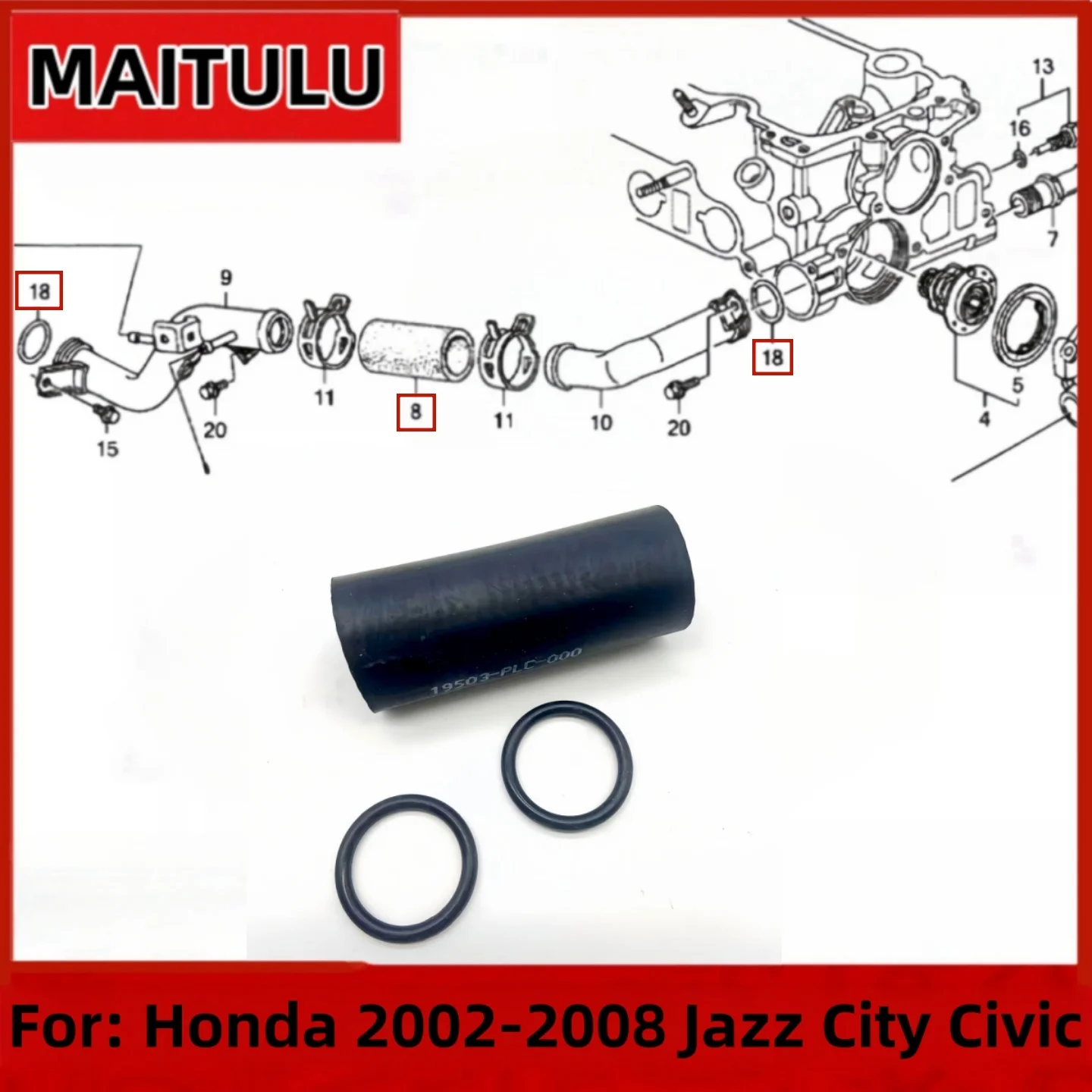 

For Honda 2002-2008 Jazz City 2001-2004 Civic engine iron water pipe O-ring iron water pipe connection hose
