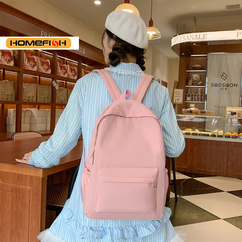 HOMEFISH Simple Solid Color Lightweight Backpack Multifunctional Casual Daypack for High School Students School Travel Daily Use