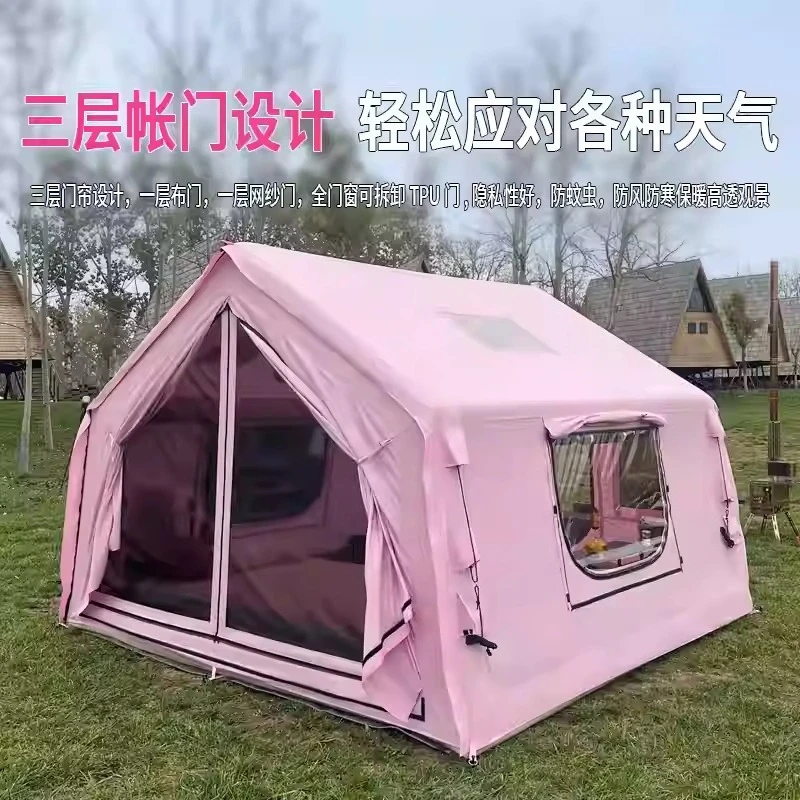 Portable 9.0 Newest Pink Inflatable Family Tent, Waterproof Outdoor Camping Air Shelter for Easy Setup