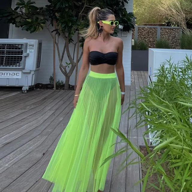 HOBBY See Through A-line Ankle Length Green Tulle Skirt Custom Made Long Party Skirts Ever Pretty Folds Woman Clothes Pretty