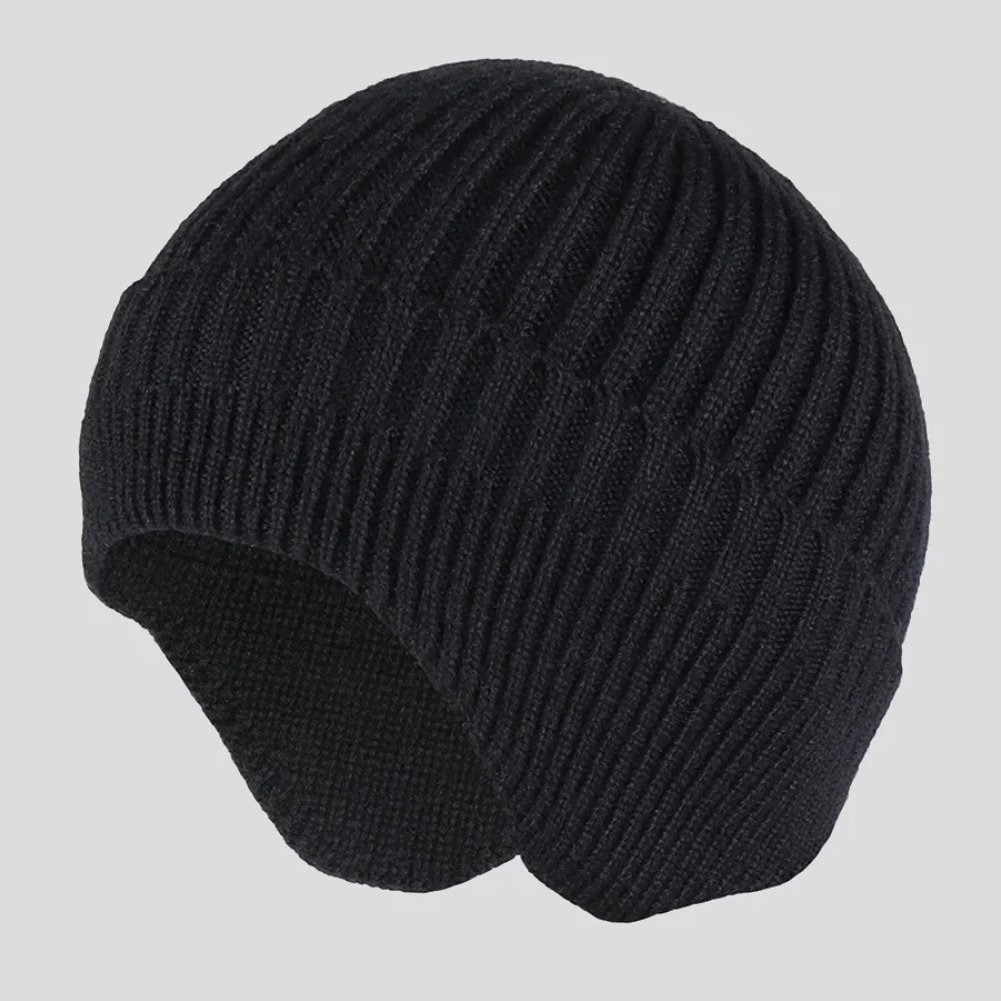 

Solid Knitted Hat Winter Imitation Rabbit Fleece Hats For Men Warm Ear Caps Autumn Beanie Hat Men's Winter Cap Windproof Warm