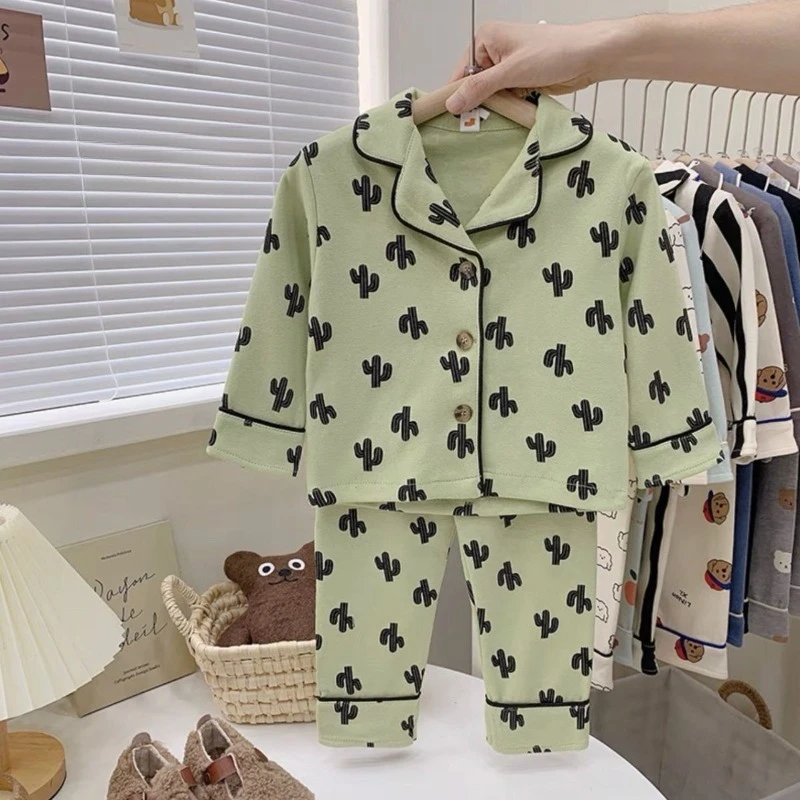 

2025 Autumn Cartoon Pajamas Homewear 2 Piece Set for Kids Babies Trendy Design