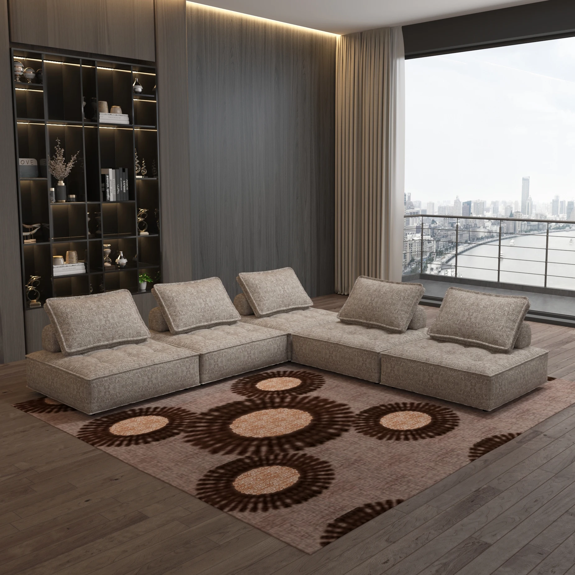 

Square Floor Cushion Sofa Seat with Backrest Light Grey Armless Modular Single to Go Sofa Vacuum Package for Living Room