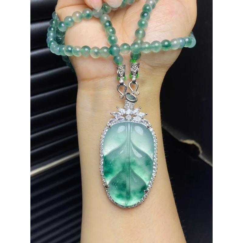 

Certified Natural Perfect High Ice Green Jade Jadeite Pendant&Necklaces Descendants of the rich