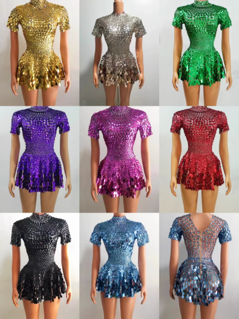 

8 Colours New Luxury Sexy Nightclub Bar Female Canary Sequin Short Dress Singer Dance Team Stage Party Prom Birthday Costume