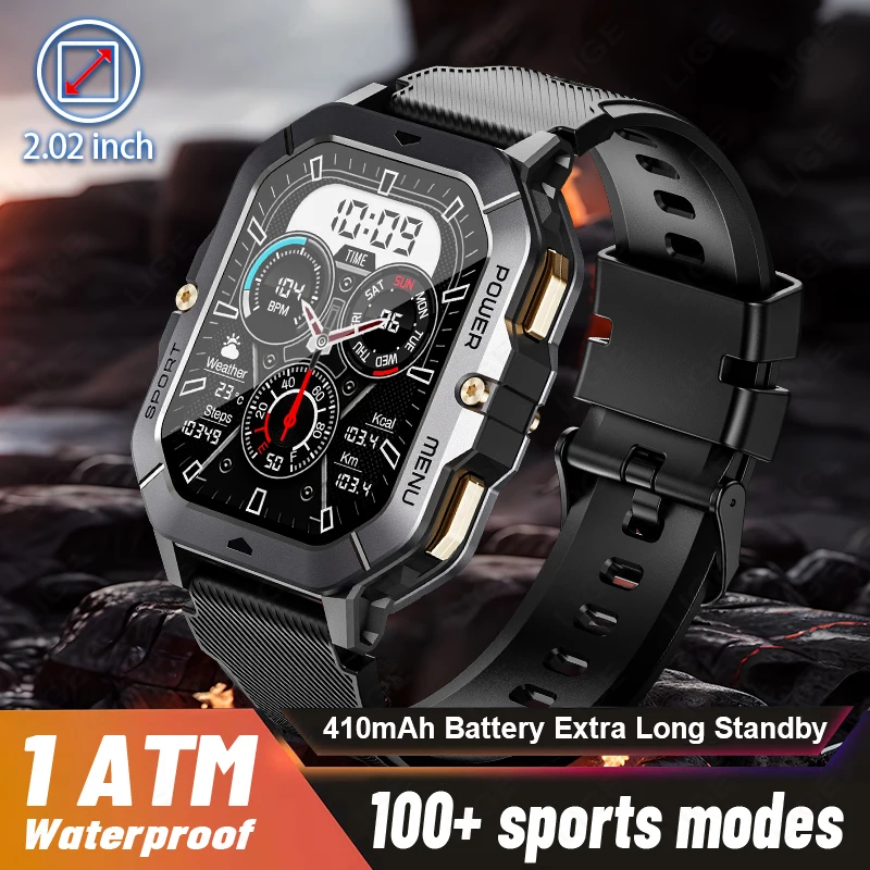 

Original LIGE Smart Watch 100+ Sports Modes 1ATM Waterproof 2.02 Inch HD Screen Music Control Men smart watches Android & IOS