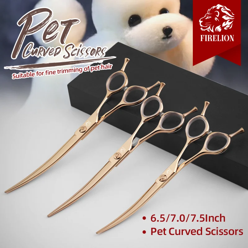 

Firelion 440C 6.5/7.0/7.5 Inch Professional Dog Grooming Scissors for Cutting Dog Hair Serrated Blade Shears Pet Curved Scissors