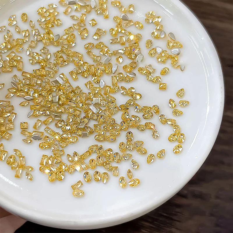50pcs Golden Yellow Shiny Zircon Rhinestones Nail Charms Mini Rhombic Nails Gemstones Flatback Nail Art Craft Diamonds Decor