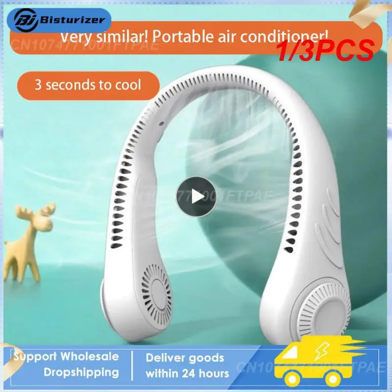 

1/3PCS Portable Neck Fan 4000W Rechargeable USB Leafless Air Conditioner Bladeless Fans Hanging Neck Cooler For Outdoor