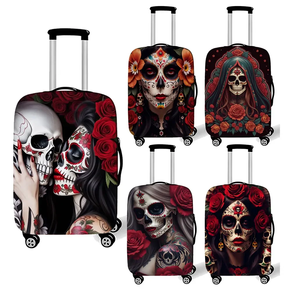 Mexico Skull Print Luggage Cover Flowers Rose Day of Death Travel Accessories Suitcase Covers Trolley Case Protective Cover