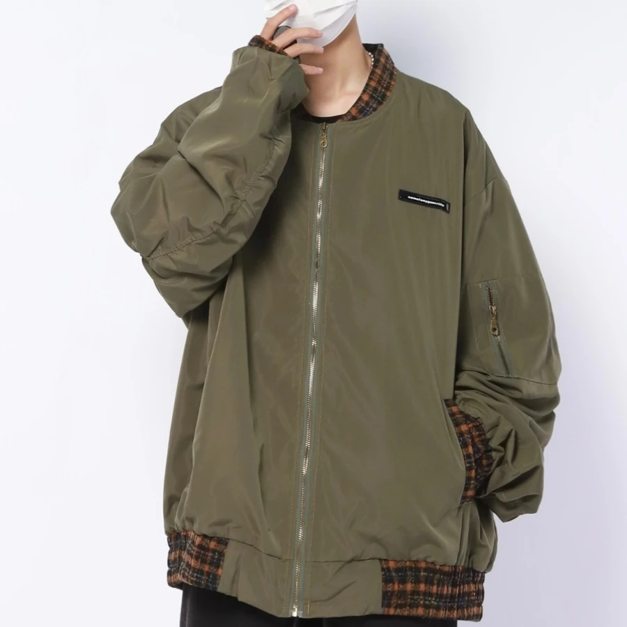 

Street Sle Men's Jaet Large Size Zipper Design High Street Cool Sle Polyester Fabric Long Sve Winter Jaet