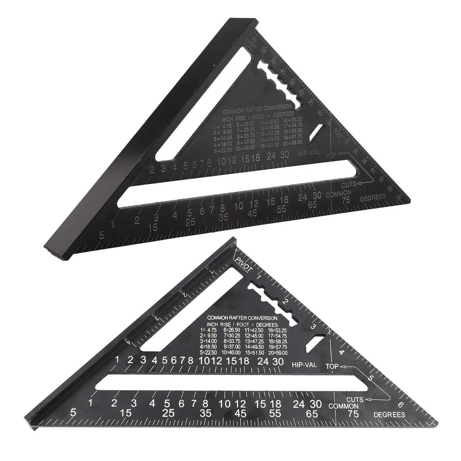 Triangle Angle Protractor, 7 Inch Metric Aluminum Alloy Black Oxidation Roofing Triangle Angle Protractor Layout Guide