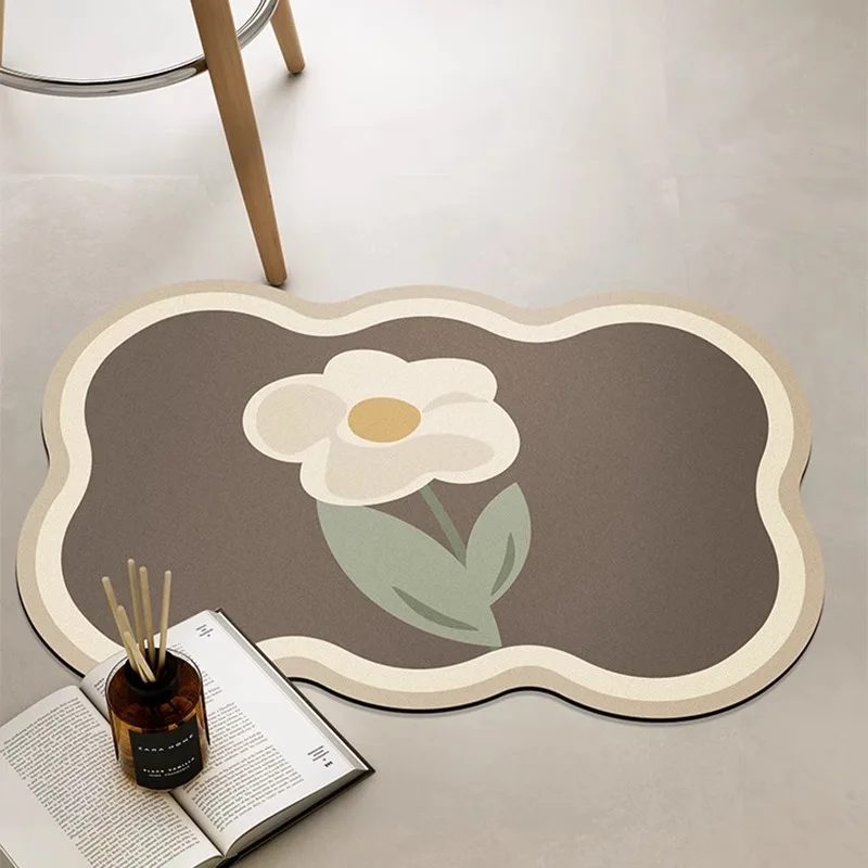 Bathroom Carpet Absorbent Quick-drying Diatom Mud Floor Mat Shower Area Non-slip Foot Mats Flower Home Decoration Rug for Toilet