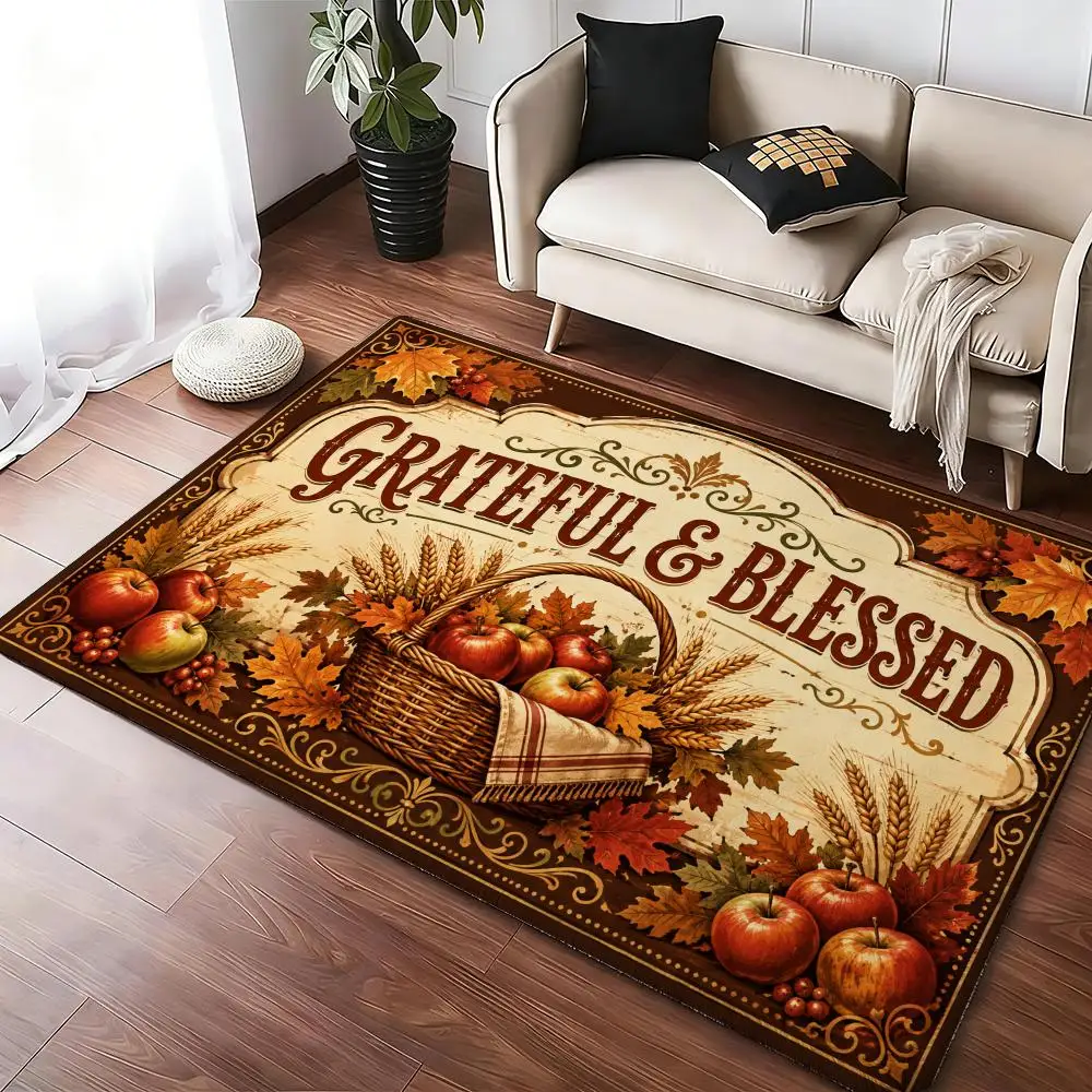 GRATEFUL & BLESSED Floor Mat Soft Thickened Absorbent Non-Slip Bedroom Living Room Door Mat Home Decor Flannel Rugs