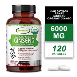 Korean Red Panax Ginseng + Ginkgo Biloba Capsules Increases Energy, Mood, Stamina & Performance, Supports Mental Health
