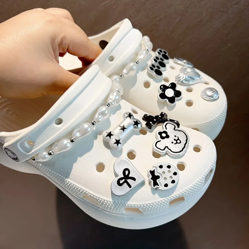 New Y2K Silver Jibbitz Charms Suitable For Garden Shoes And Sandals Detachable Accessories Diy Removable Abs Resin Xmas Gifts