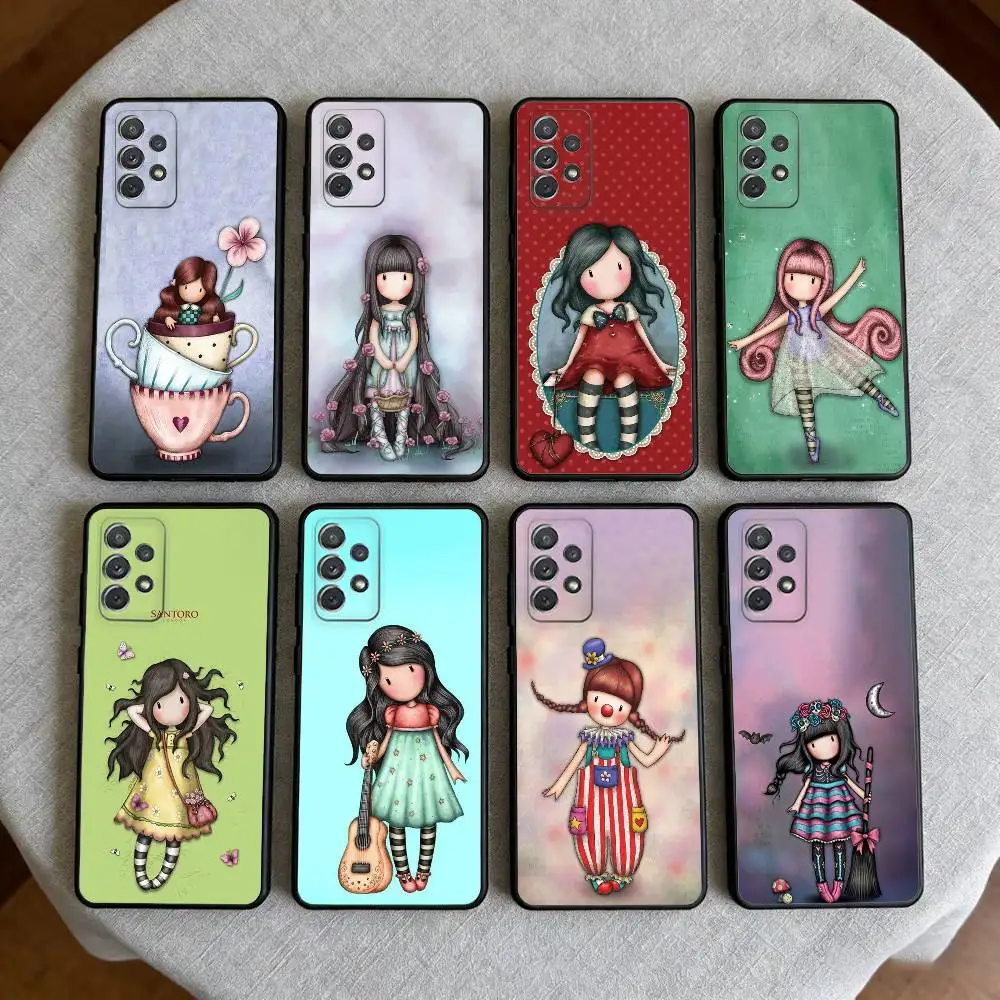 

Lovely Santoro Gorjuss Series Phone Case For Samsung Galaxy A73,A72,A71,A70,A53,A52,A51,Soft Silicone Black Cover