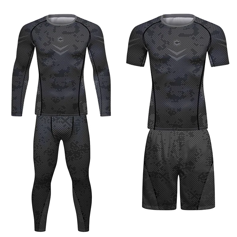 Men\'s Compression Tracksuit Running Sportswear Workout Jogging Sport Set MMA Muay Thai Jiu Jitsu Rashguard Fitness Gym Clothing