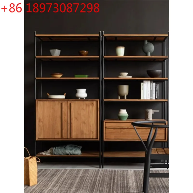 

Американский книжный шкаф, книжная полка из цельного дерева, многослойная стойка для хранения из кованого железа, бытовая витрина для хранения