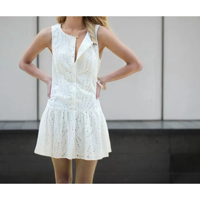 

2025 Summer New Simple Commuting Slim Sleeveless Single - Breasted Dress for Women, Mini Dress
