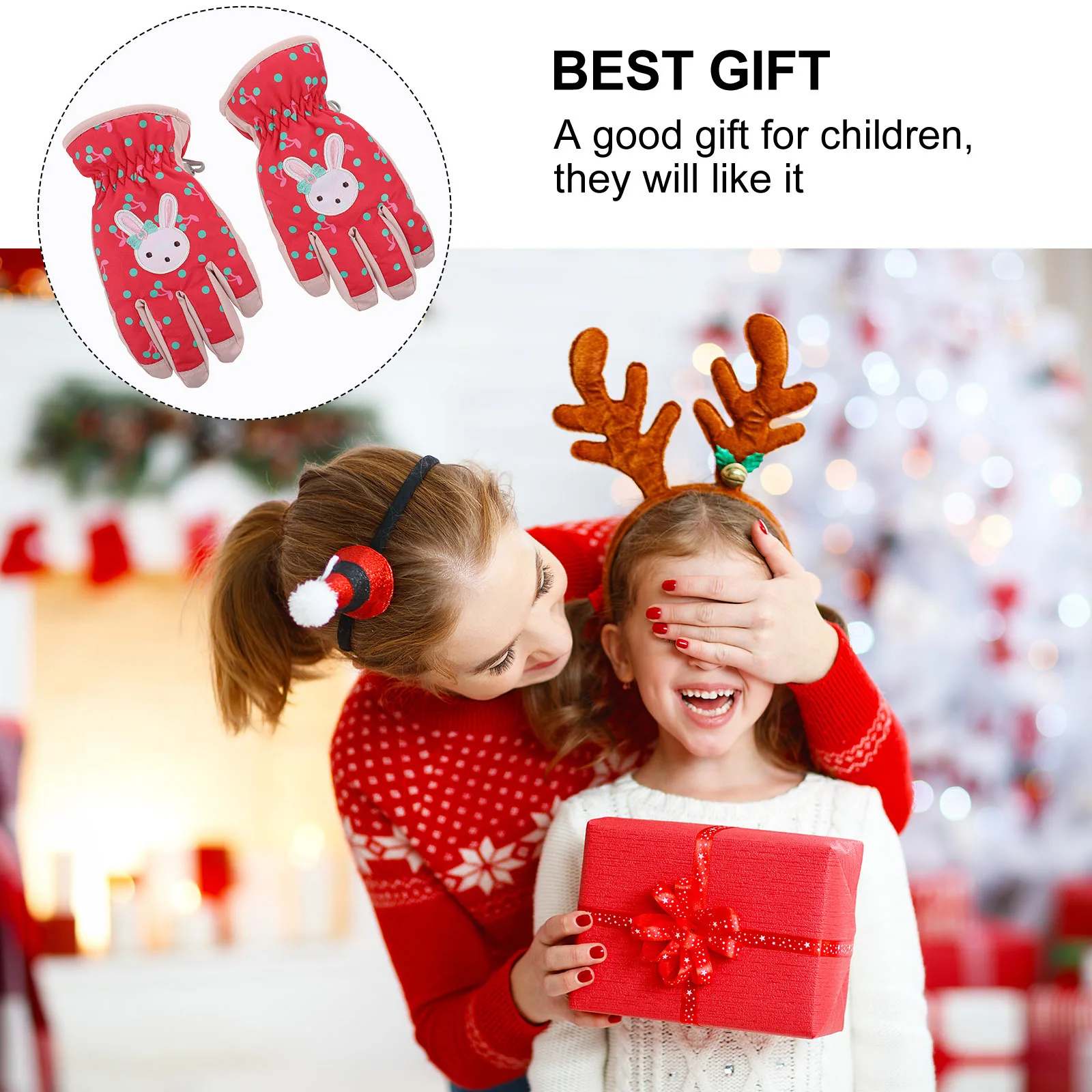 

1 Pair Windproof Warm Gloves For Kids Winter Ski Mittens Adjustable Non-Slip Water Resistant Children Outdoor Riding Gloves