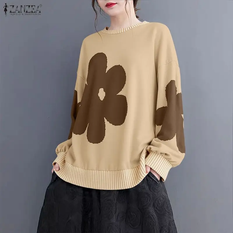 

ZANZEA Women T-Shirts 2026 Spring Autumn Fashion Long Sleeve Casual Tees Floral Print O-Neck Oversized Loose Blusas Femininas