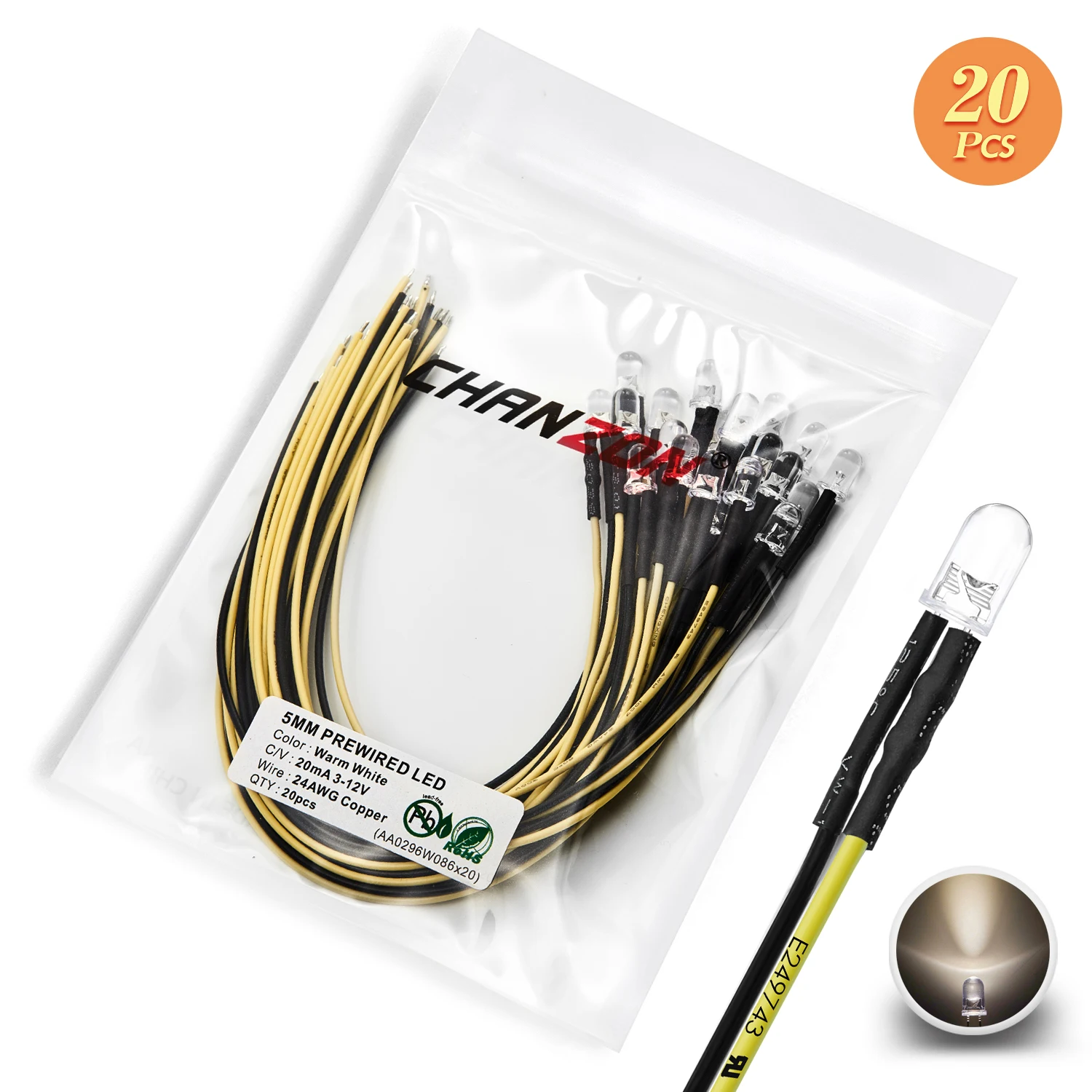 20 Teile/los 20 cm vorverdrahtet 3mm 5mm Flache Top led-leuchten Vorverdrahtet 5V 12V 24V 2pin licht-emittieren dio Für DIY Hause koration  39