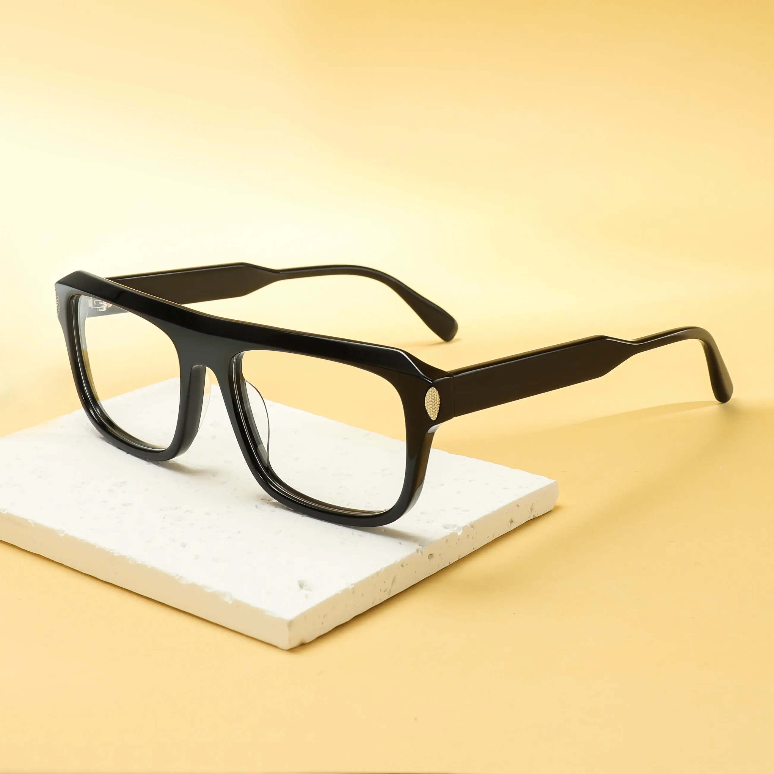 VZONE Eyeglass Frames Vintage Black Acetate Rectangle Rivet Prescription Ready for Men Women Comfortable Fit