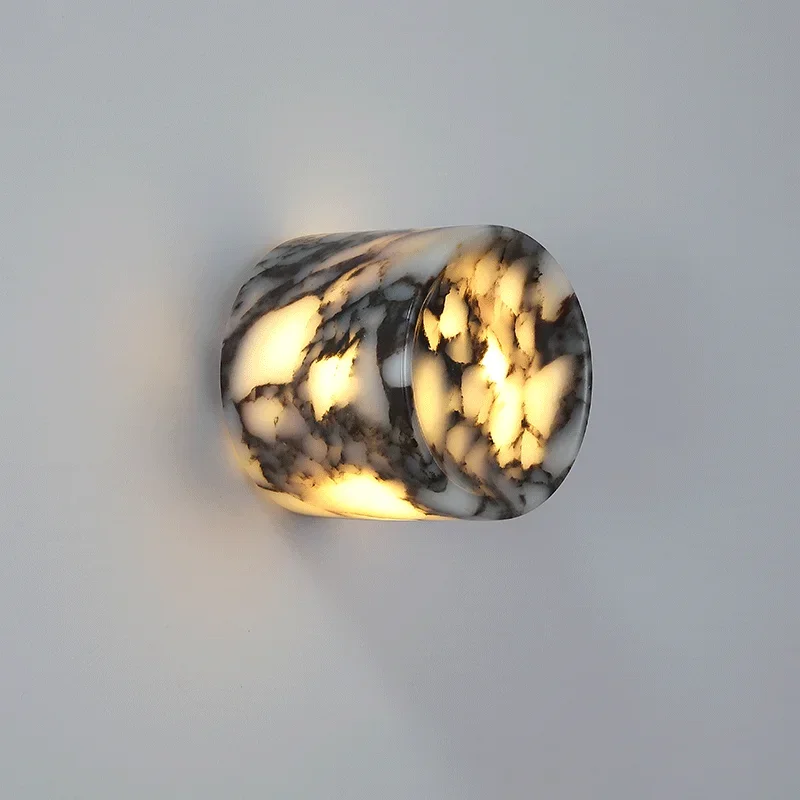 

Cylindrical Marble Natural Stone Wall Lamp Bedroom Bedside LED Light Luxury High-end Living room Hallway Staircase Sink Sconce