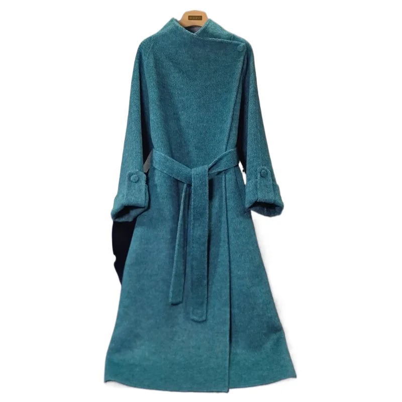 Abrigo largo de lana para mujer, abrigo de Cachemira de doble cara con solapa grande, temperamento de alta gama, para ir al trabajo, otoño e invierno