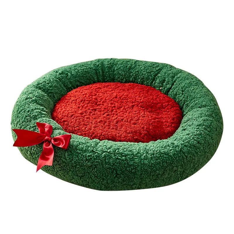 Cat House Warm Sleeping Pad for Cats Washable Pet Sofa Beds for Small Dogs Cats Christmas Gift Green and Red Cat Bed