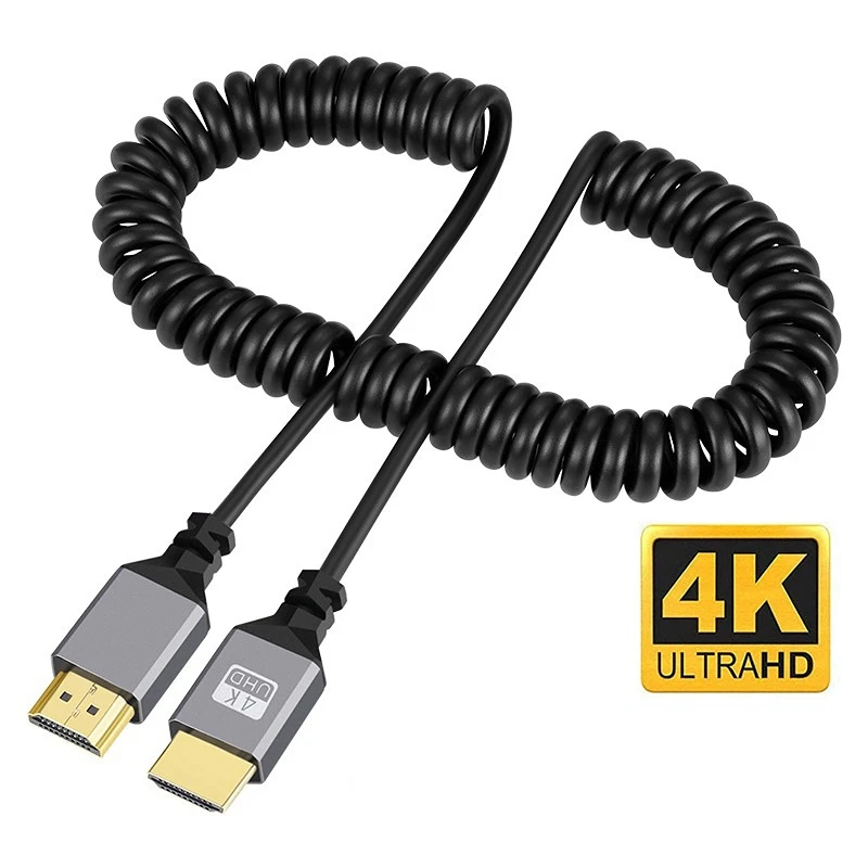 Nku 4K HDTV2.0 a Mini Micro HD macho a macho, resorte de extensión en espiral, Cable Flexible para PC, PS4, cámara, Monitor de tableta