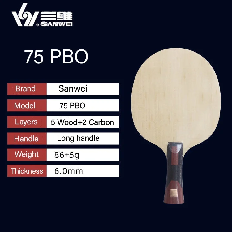 Genuine SANWEI SUPER 75 PBO Carbon Table Tennis Blade with Premium Racket Case 5 Wood and 2 External ALC Ping Pong Blade