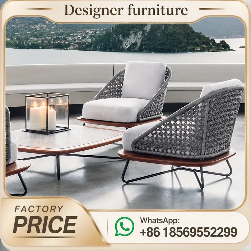 Outdoor Rope Weaving Sofa Set Waterproof Patio Garden Balcony Furniture For Hotel Villa All Weather Leisure Coffee Table
