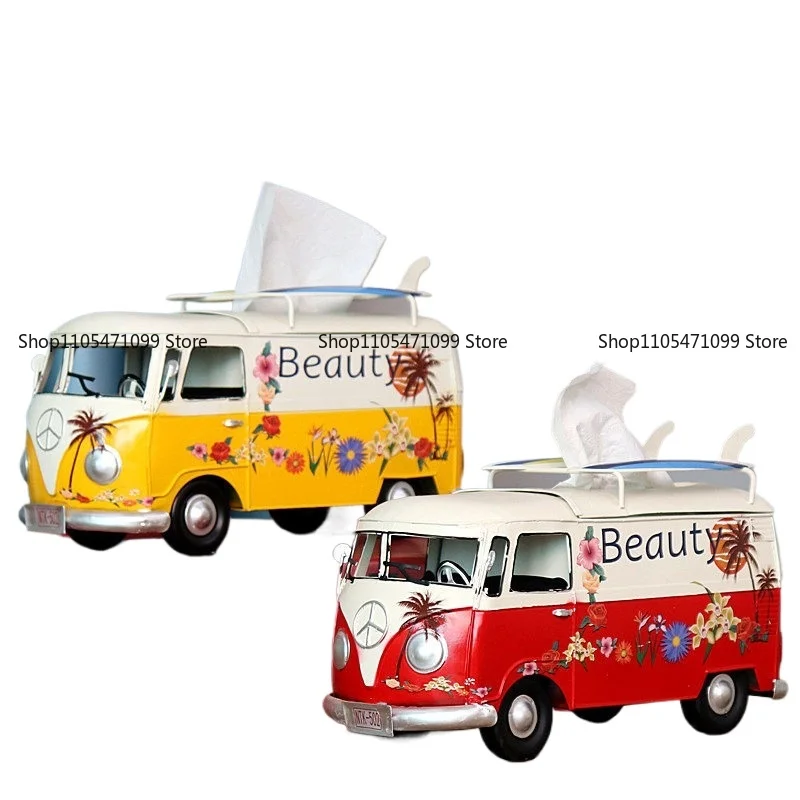 

Industrial Style Creative Wrought Iron Retro Bus Tissue Box Model Decorative Home Ornament