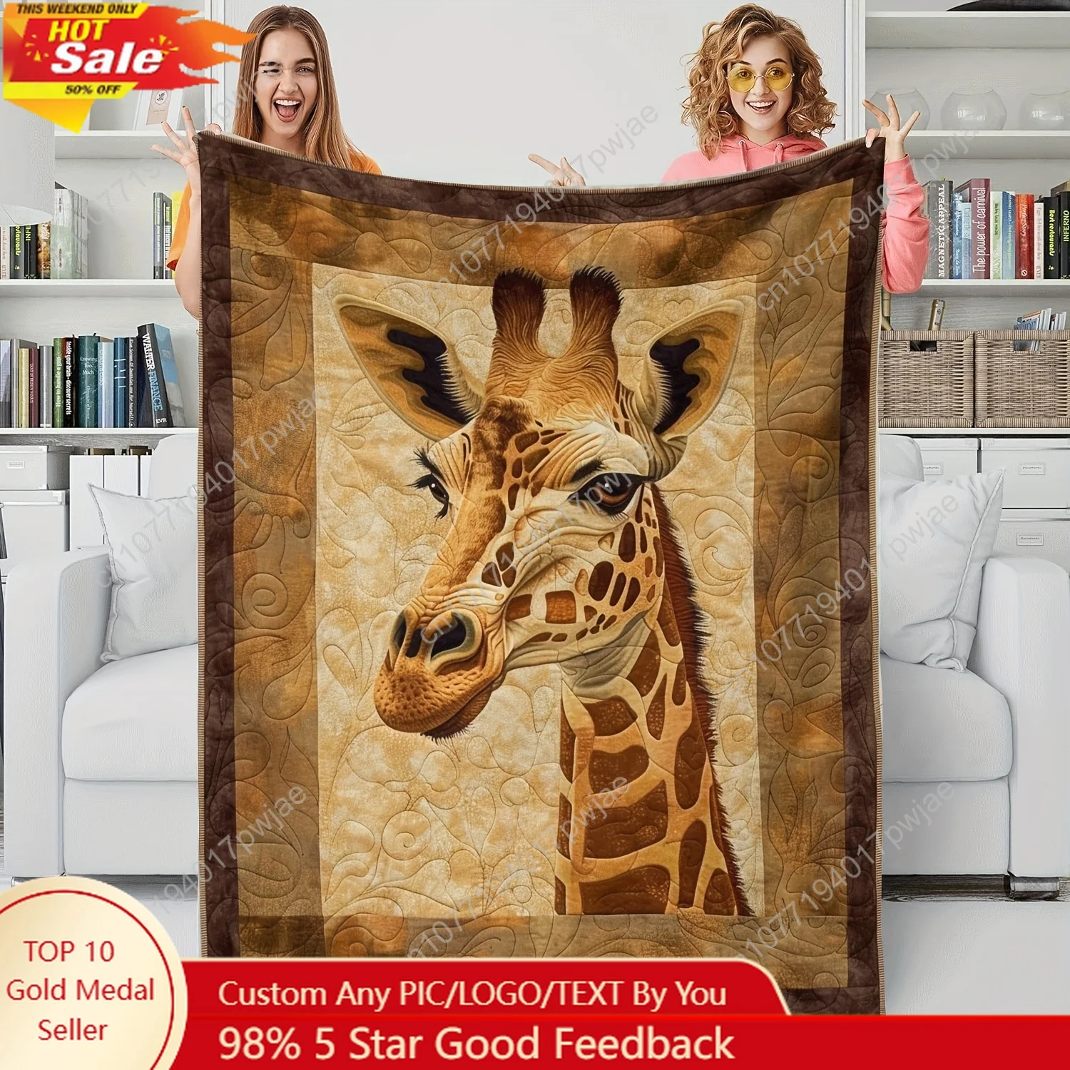 

[1pc Bohemian Giraffe Blanket] 1pc Soft Bohemian Giraffe Print Flannel Blanket | All-Season Cozy Throw for Bed, Couch, or Gift |