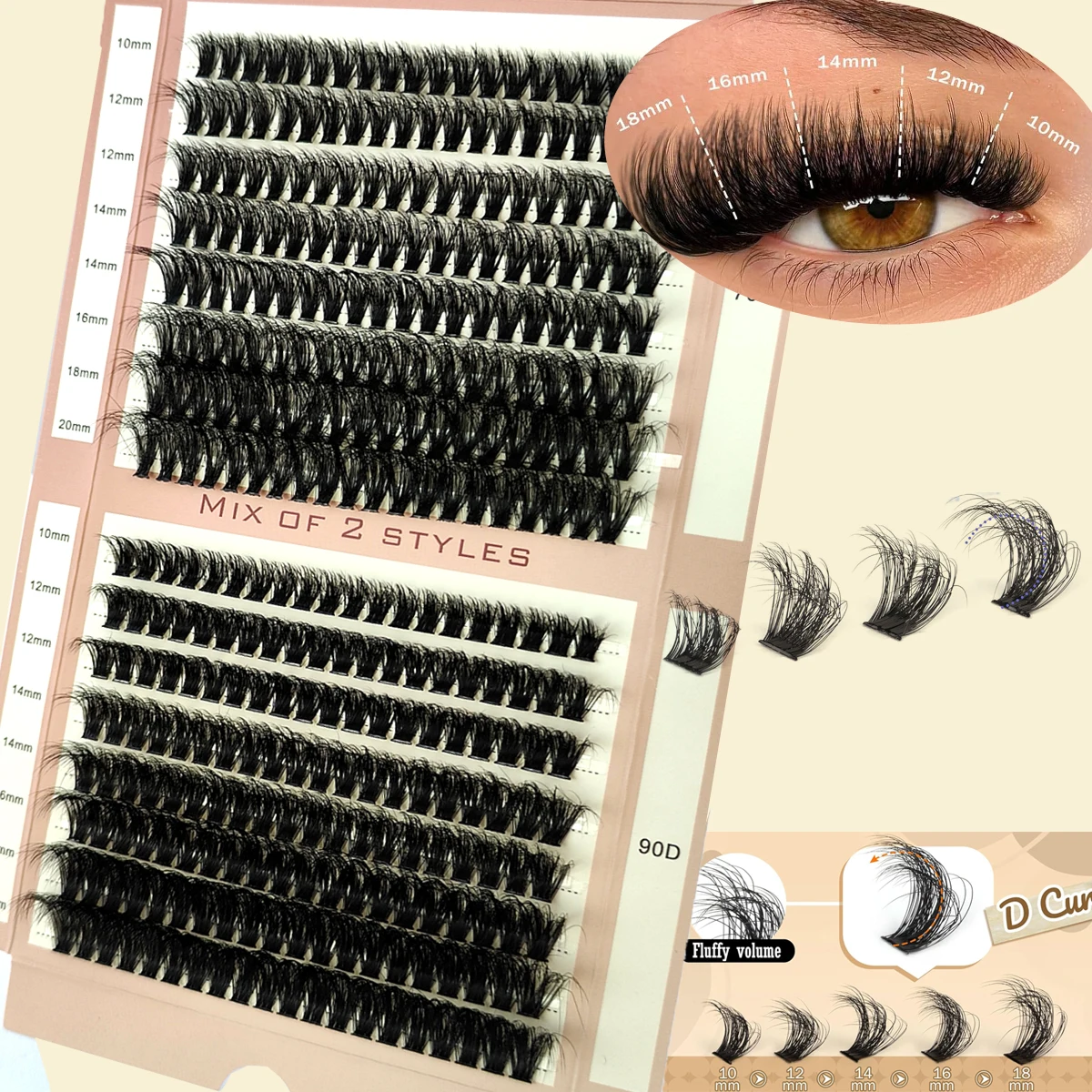 HBZGTLAD 16 Rows 5D Fluffy Cluster Lashes 60D-100D Mix Natural Thick Eyelash D/DD Individual Lashes 10-20mm DIY Lash Extensions