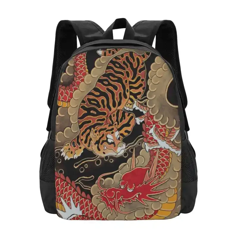 

Traditional Japanese Irezumi Tiger And Dragon Hot Sale Schoolbag Backpack Fashion Bags Irezumi Horimono Ukiyo And Geisha Adetatu