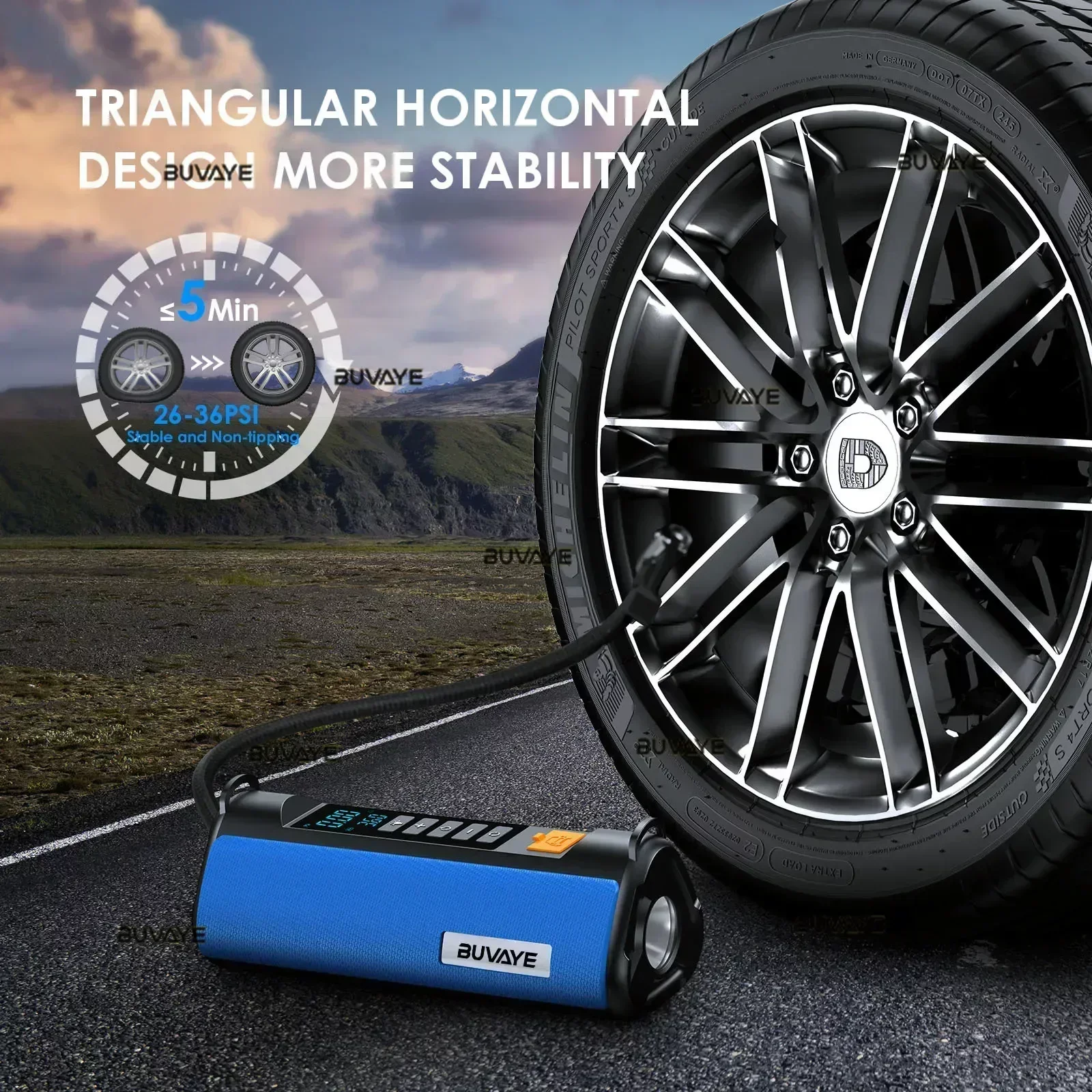 

Car Jump Starter Air Pump Outdoor Portable Power Lamp Portable Air Compressor Multifunctional Tire Inflator with EVA Bag