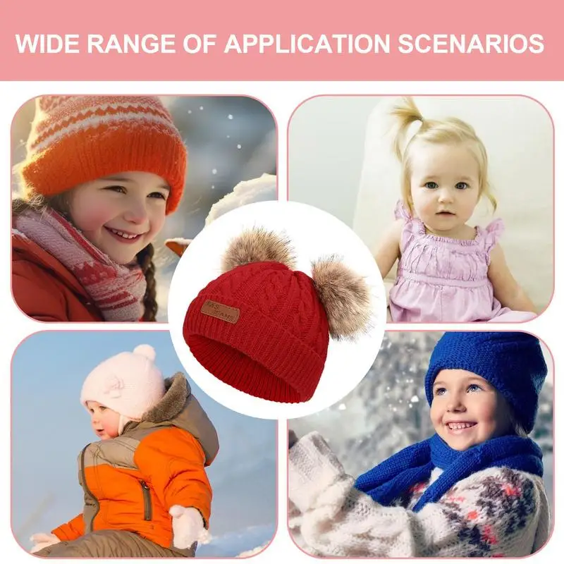 Toddler Beanies With Pom Pom Knitted Ski Beanie Hat Comfortable Warm Stretchy Kids Beanie Hats For Boys Girls Toddler Baby