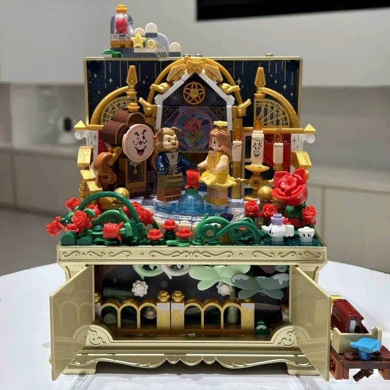 Storybrooke Musical Treasure Chest Building Blocks Music Box Alice Pinocchio Assembled Toy Model Ornaments Holiday Gift