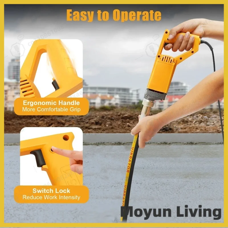 1300W Handheld Concrete Vibrator 2m Corded Electric Yellow Pure Copper Motor Vibrating Rod for Construction 4300RPM/220V