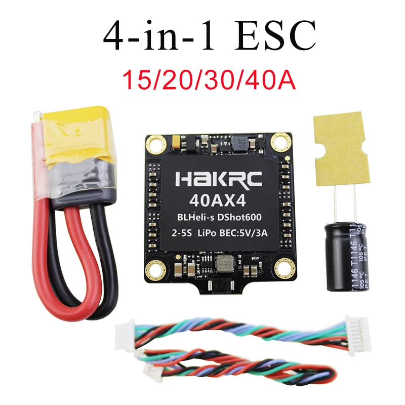 

HAKRC 4-in-1 ESC 15A 20A 30A 40A 2-4S Quadruple-in-one Electric Regulation FPV5.8G Aerial Photography 4-in-1 BL-S