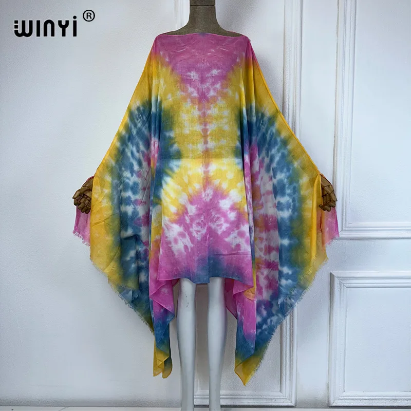 WINYI Africa beach dress Tie-dyed sexy dress Women elegante robe medio oriente caftano femminile abaya dubai luxury beach cover up