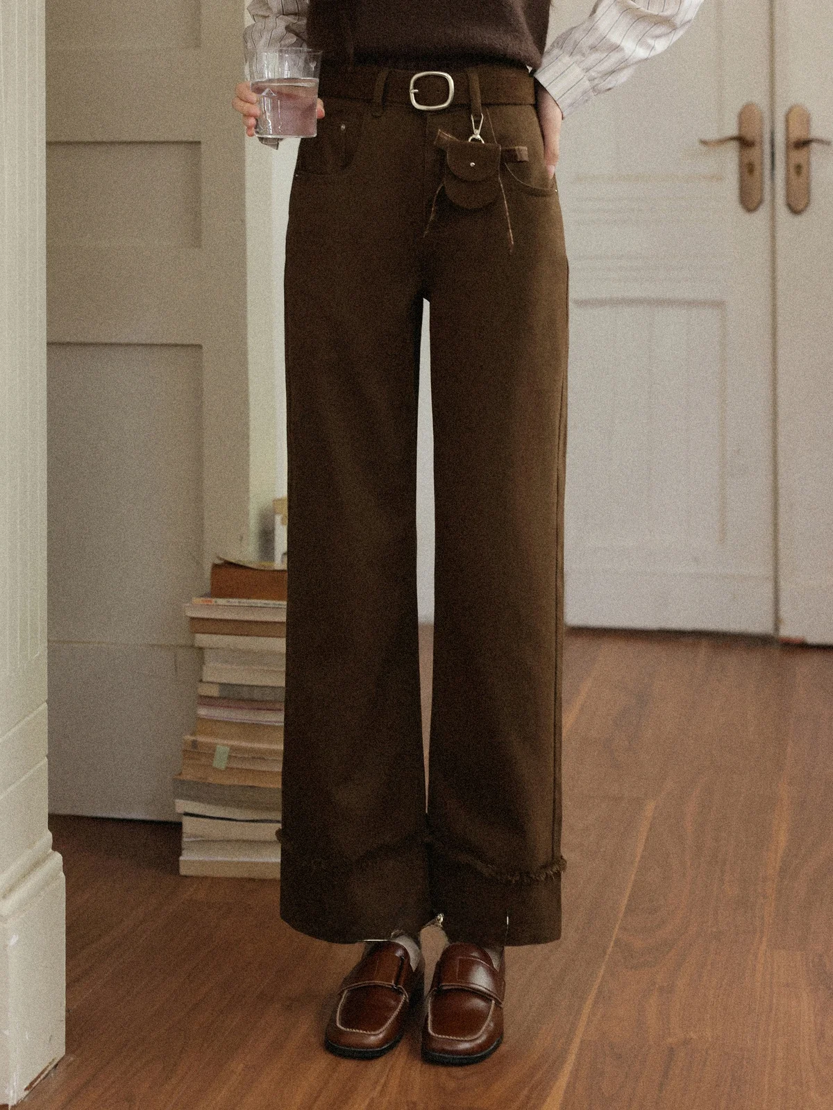 

High Waist Straight Leg Denim Jeans Women's Khaki Color Commute Casual Pants Autumn New Style Comfortable Female Jeans