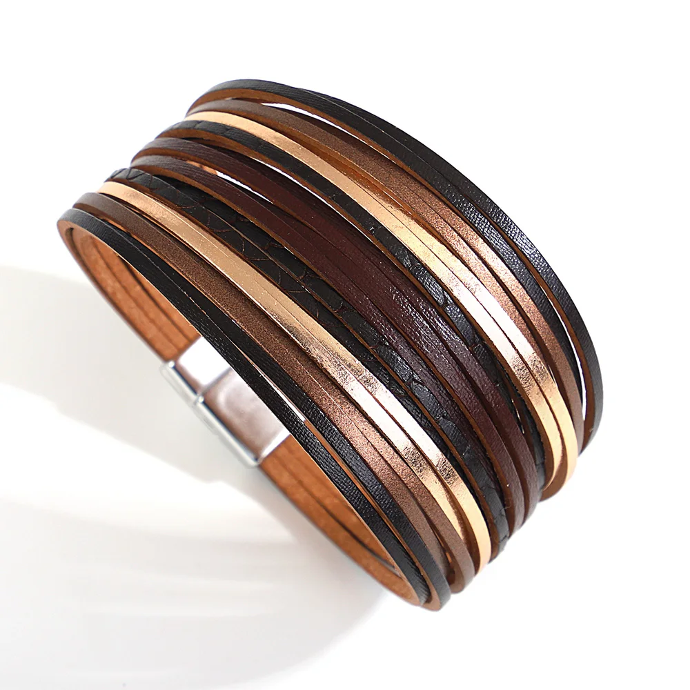 ALLYES Trendy Kleurrijke Lederen Armband voor Vrouwen Mannen Boho Multilayer Slanke Strips Wrap Brede Bangle Armbanden Party Sieraden Geschenken