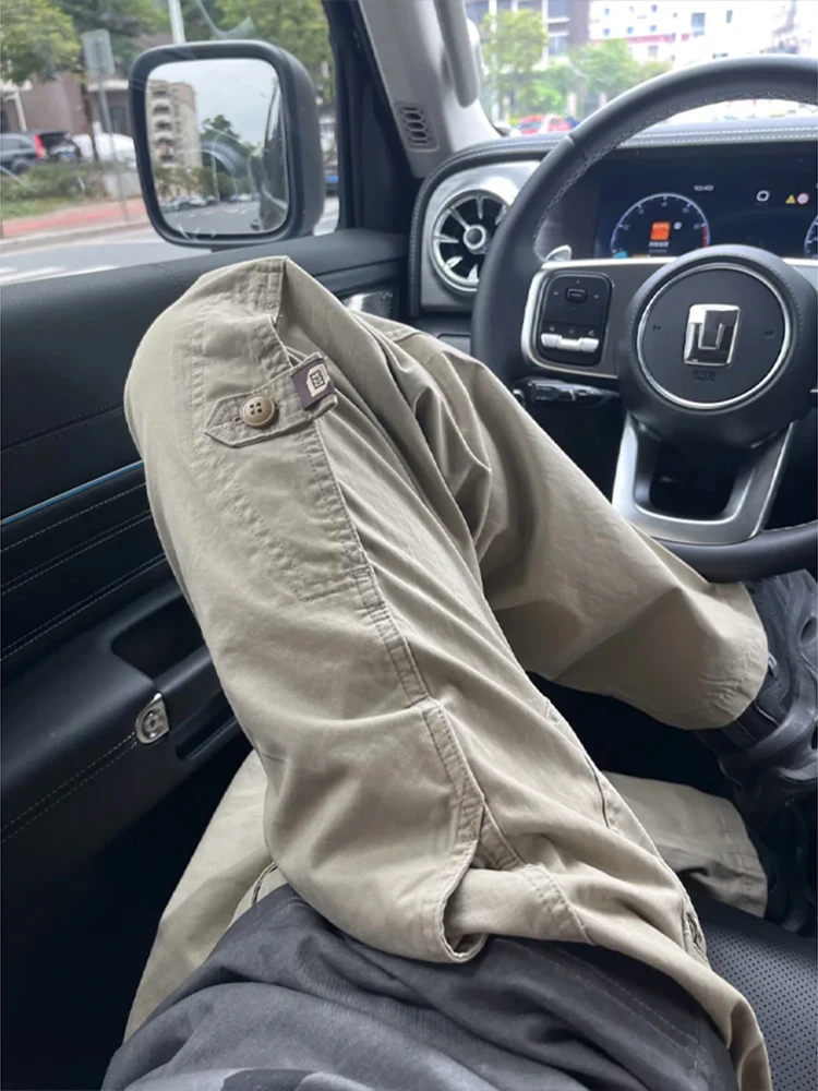 

Мужские рабочие брюки цвета хаки, свободные, в американском стиле, с широкими штанинами, длинные, Cleanfit, модные молодежные повседневные брюки в стиле High Street