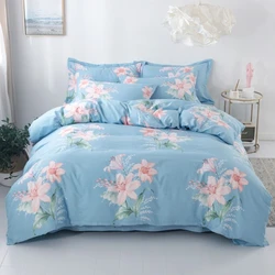 3PC 100% Cotton Duvet Cover Set Flower Printing Cotton Soft Skin Friendly 1PC Duvet Cover 2PC Pillowcase Bedding